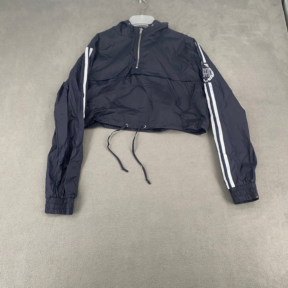 Reflex Navy Blue Cropped Windbreaker Half Zip Hooded Jacket JU584 Large